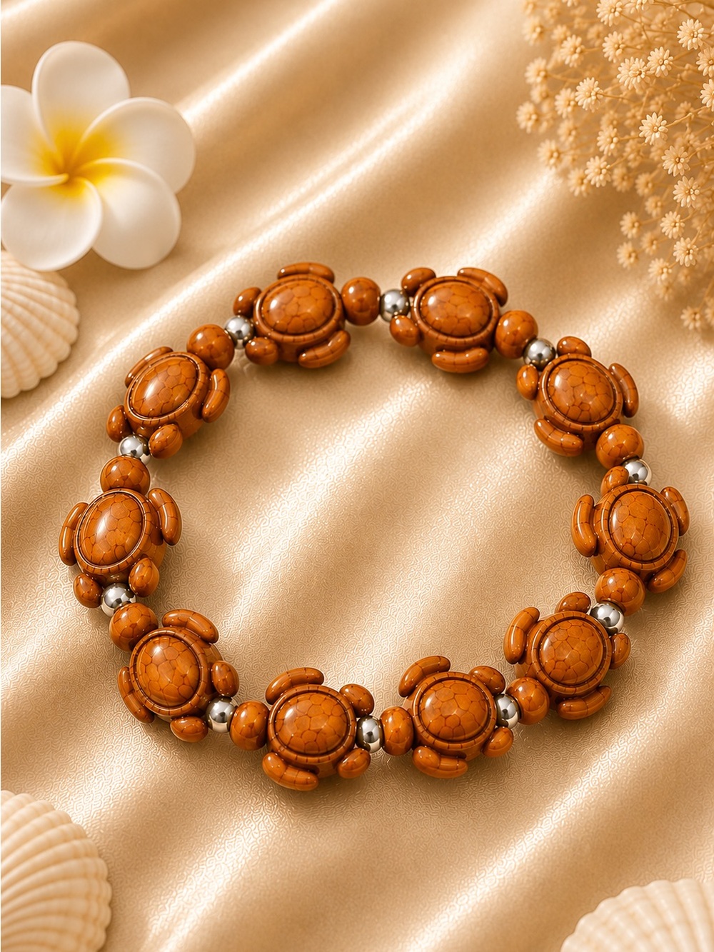 Handcrafted Brown Turtle Bead Bracelet - Women Jewelry